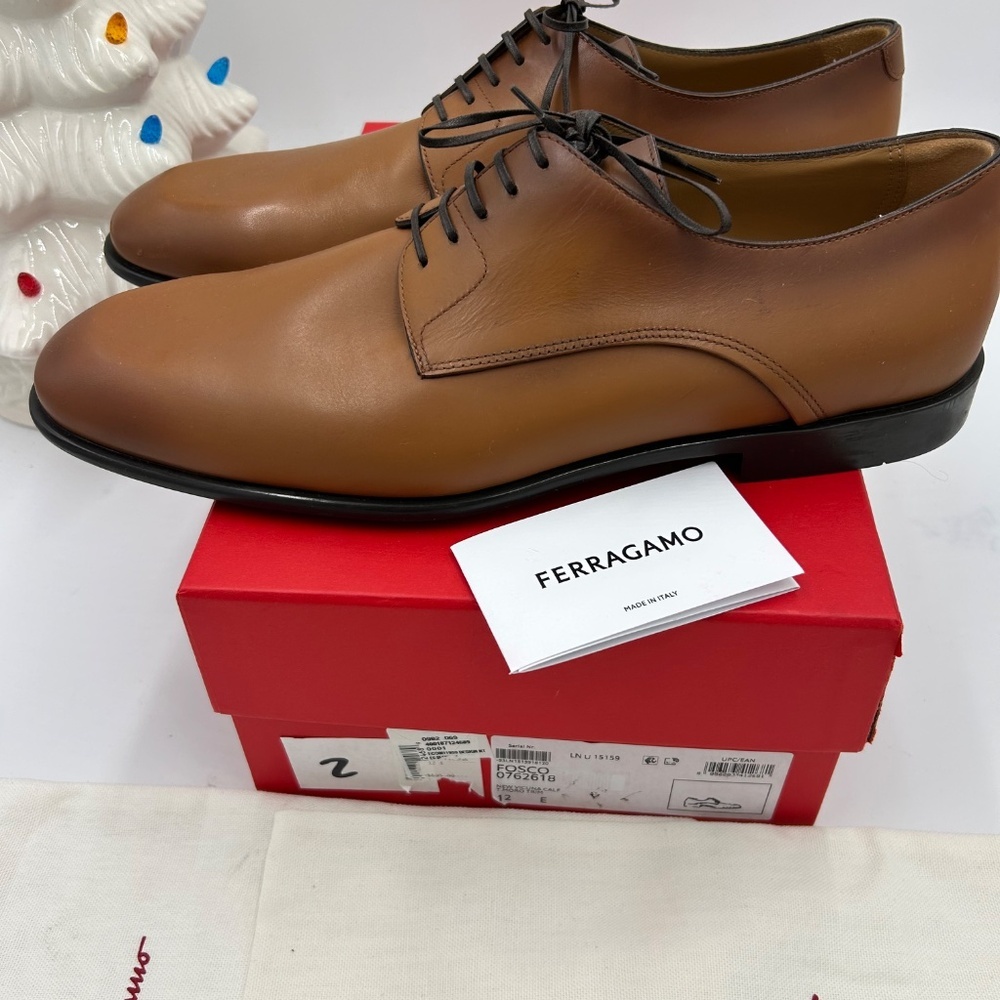 Men, Salvatore, Ferragamo, plain toe, Derby shoes, calf  leather size 12 Italy - Picture 5 of 10